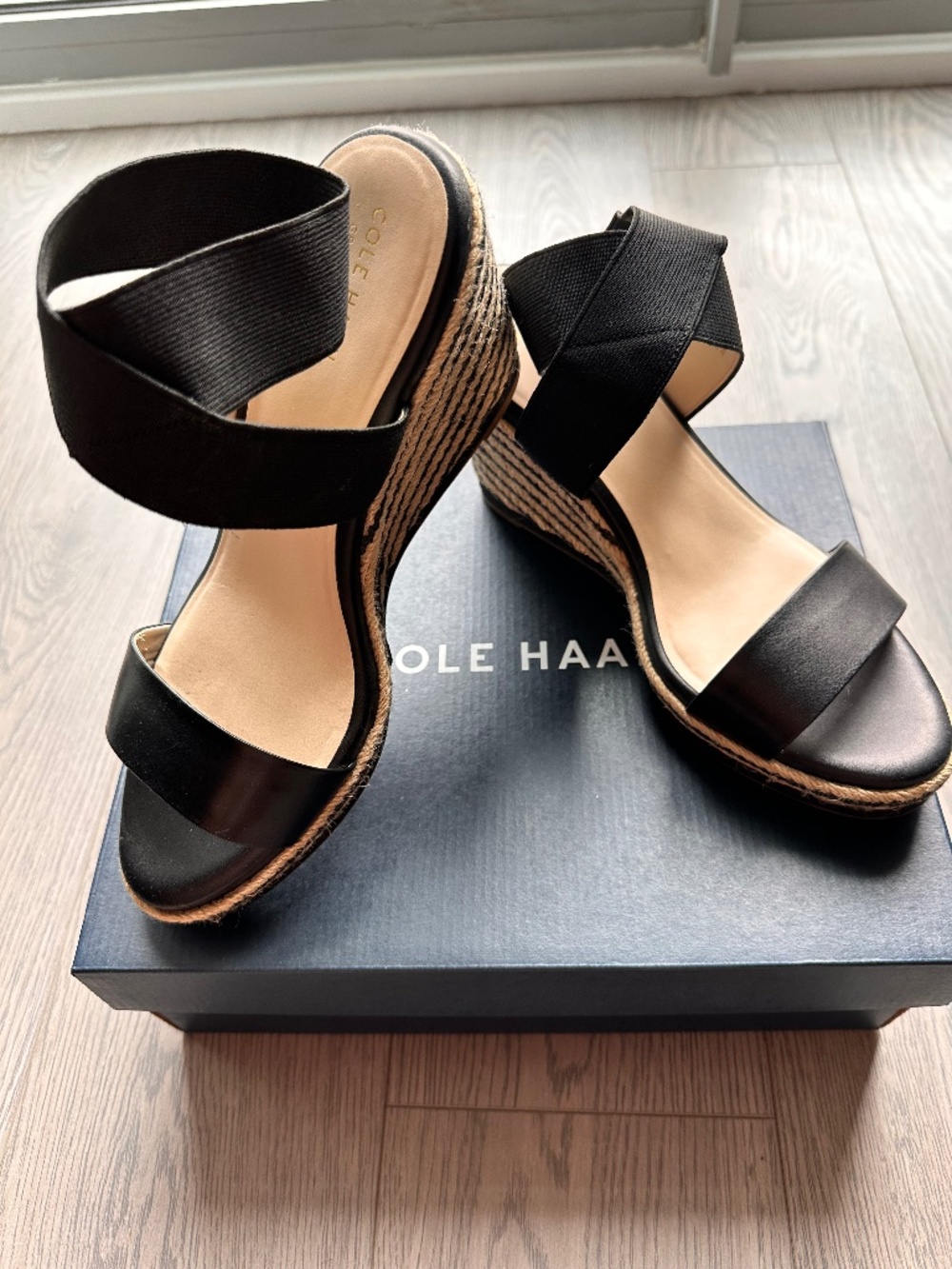 Cole Haan Cloudfeel Black Espadrille Wedge Sandal- Size 10B